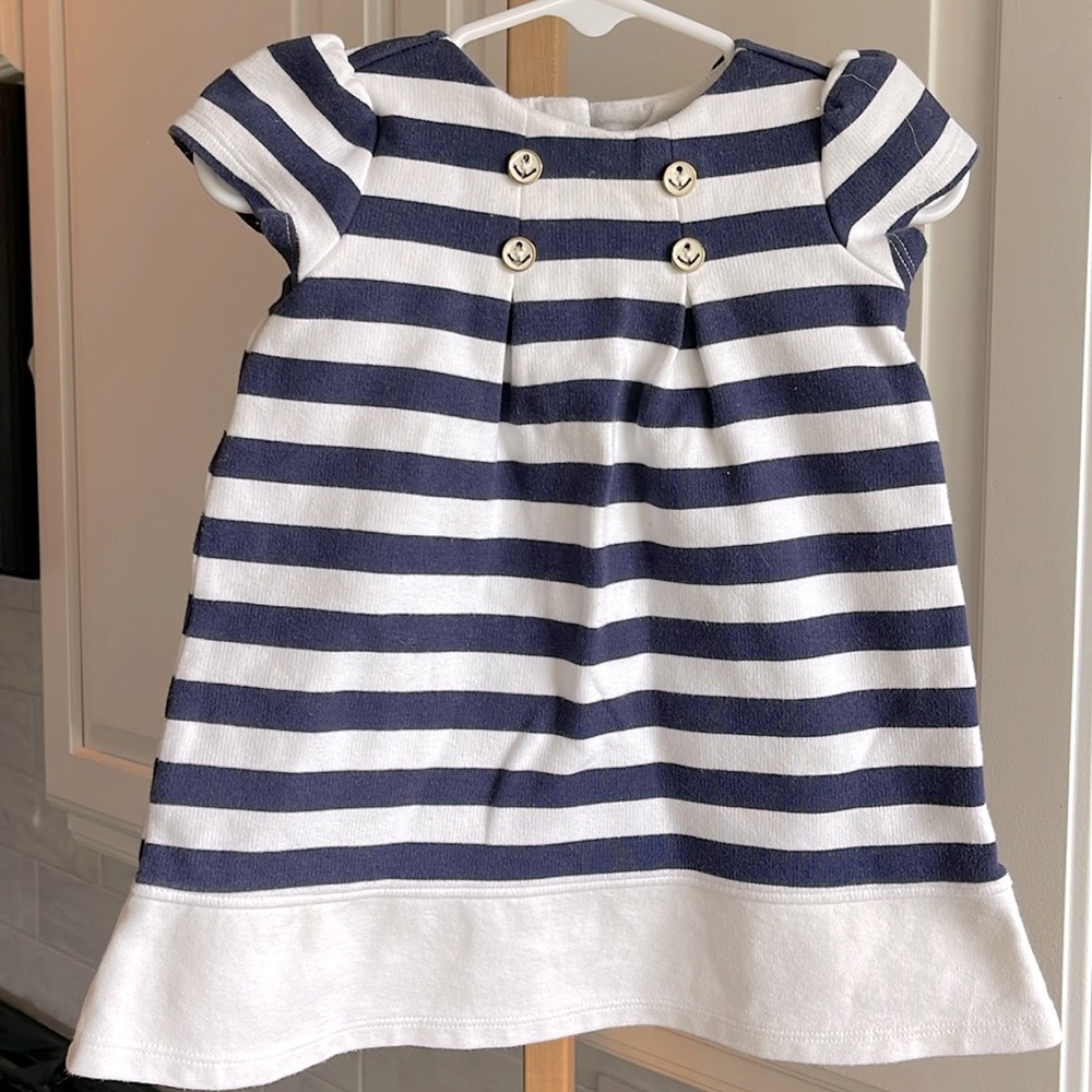 Janie and Jack blue stripe dress 6-12 months Worm 3-5 times
